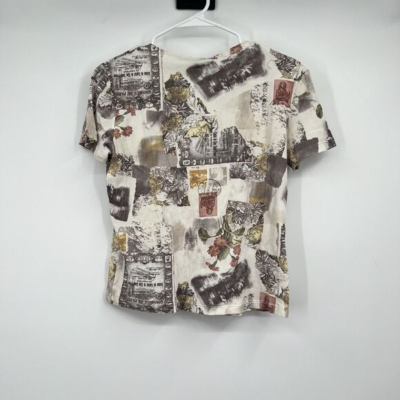 St. John Sport Blouse S USA Open Knit Travel Postage Stamp Preppy Casual Summer - Picture 4 of 10